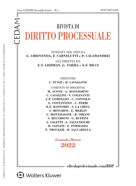 Rivista di Diritto Processuale – Gennaio-Marzo 2022