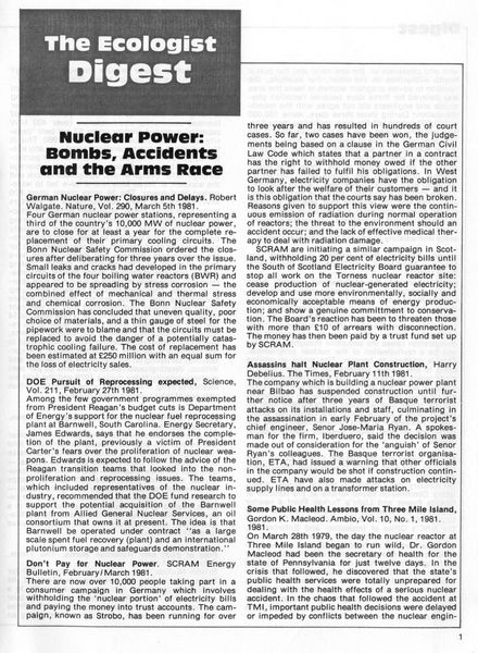Resurgence & Ecologist – Digest Vol 11 N 2 – March-April 1981
