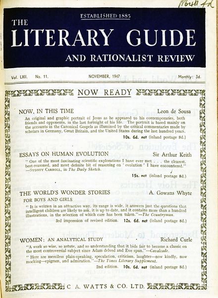 New Humanist – The Literary Guide November 1947