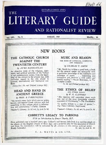 New Humanist – The Literary Guide August 1947