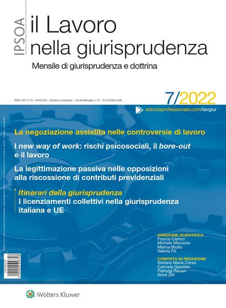 Il lavoro nella giurisprudenza – Luglio 2022