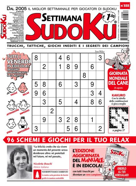 Settimana Sudoku – 17 agosto 2022