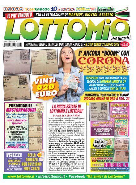 Lottomio del Lunedi – 22 Agosto 2022