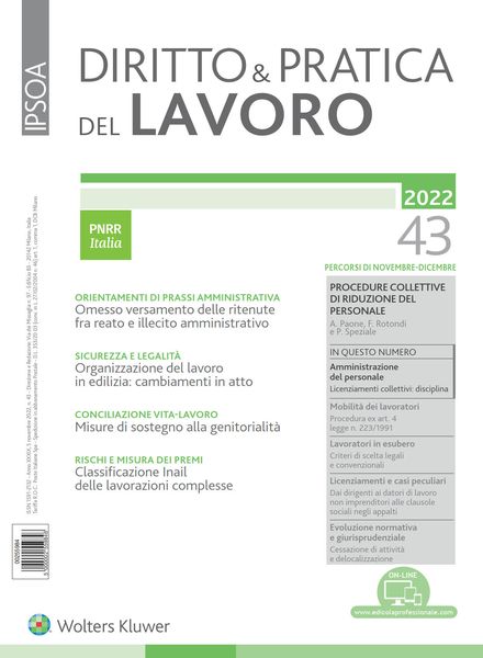 Diritto e Pratica del Lavoro – 5 Novembre 2022