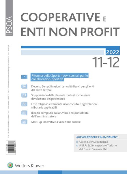 Cooperative e enti non profit – Novembre-Dicembre 2022