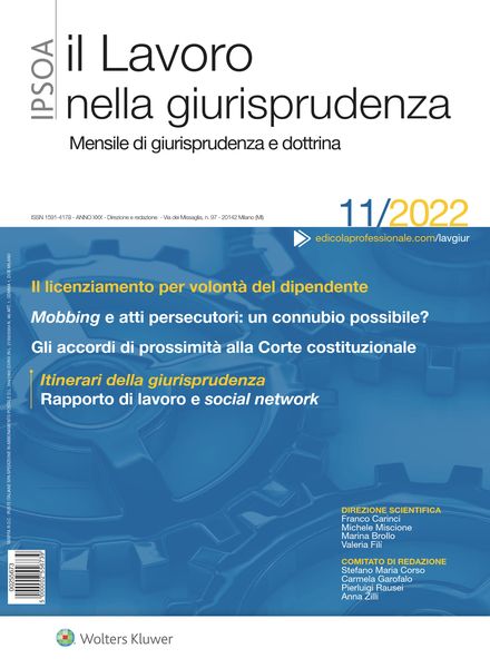Il lavoro nella giurisprudenza – Novembre 2022