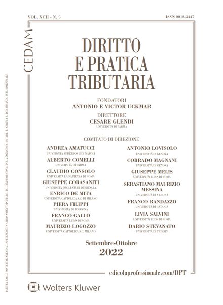 Diritto e Pratica Tributaria – Settembre-Ottobre 2022