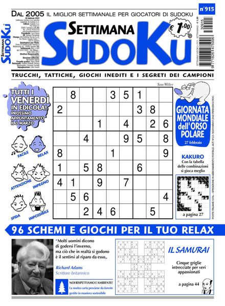 Settimana Sudoku – 22 febbraio 2023