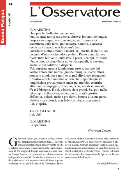 L’Osservatore – 8 Aprile 2023
