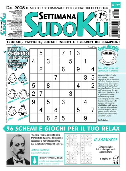 Settimana Sudoku – 17 maggio 2023
