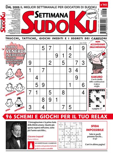 Settimana Sudoku – 8 Settembre 2023