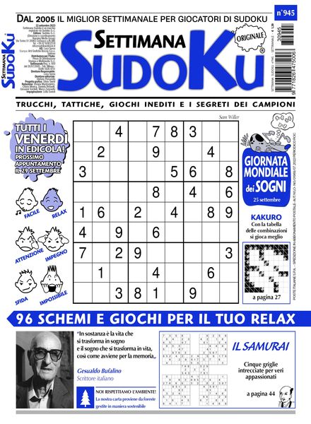 Settimana Sudoku – 22 Settembre 2023