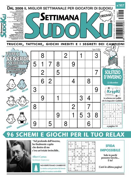 Settimana Sudoku – 15 Dicembre 2023